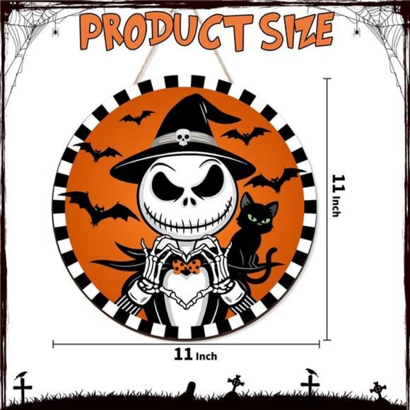 Halloween Decorations Jack Wreath Sign for Front Door Decor Spooky Bat Wood - Picture 3 of 8